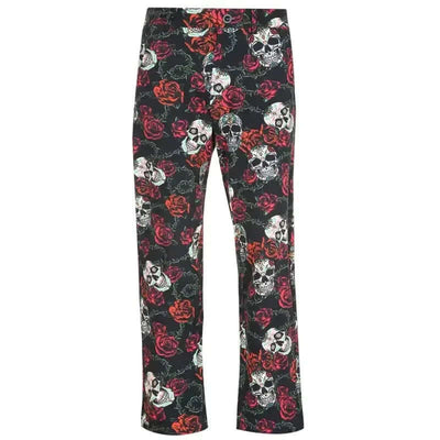 Golf pants with skull and skull & rose pattern 