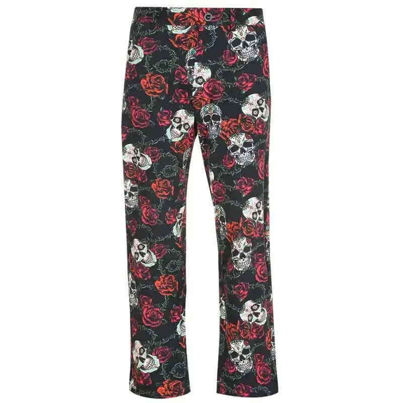 Golf pants with skull and skull & rose pattern 