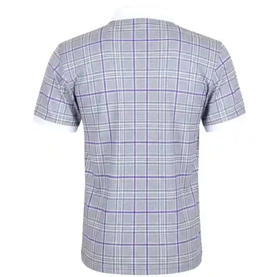Plaid patterned purple golf polo shirt with skull design