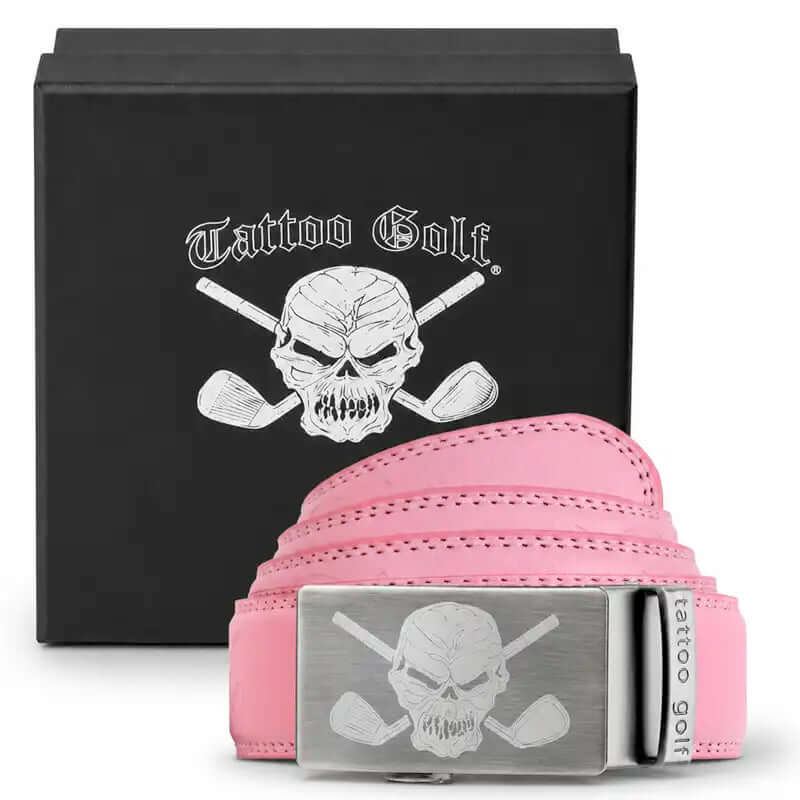 Cool pink ratchet golf belt by Tattoo Golf for men and women