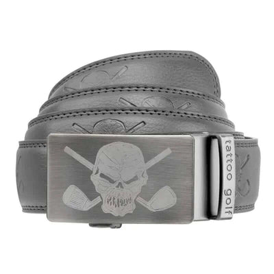 grey leather ratchet golf belt