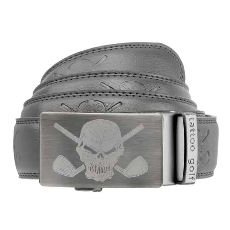 grey leather ratchet golf belt