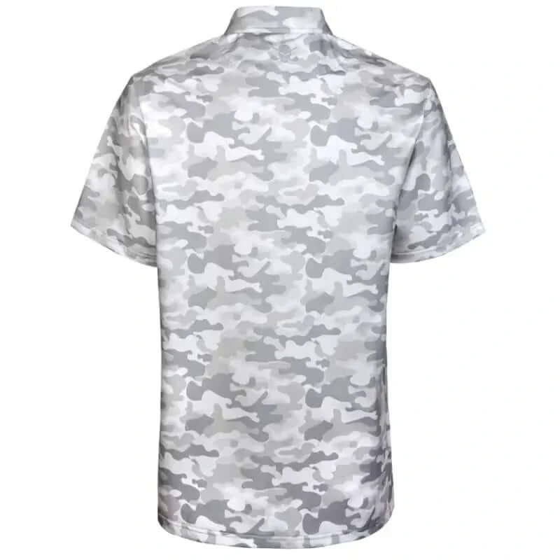 Back view of the Camo Cool-Stretch Golf Shirt in white camouflage pattern, designed for modern performance.