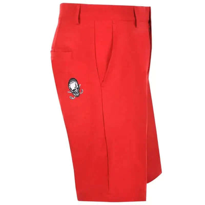 OB ProCool Golf Shorts in red with embroidered logo, perfect for stylish and comfortable golf performance.