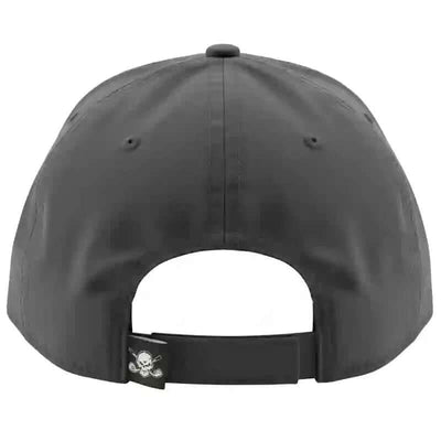 Black cap with a skull and crossbones logo 