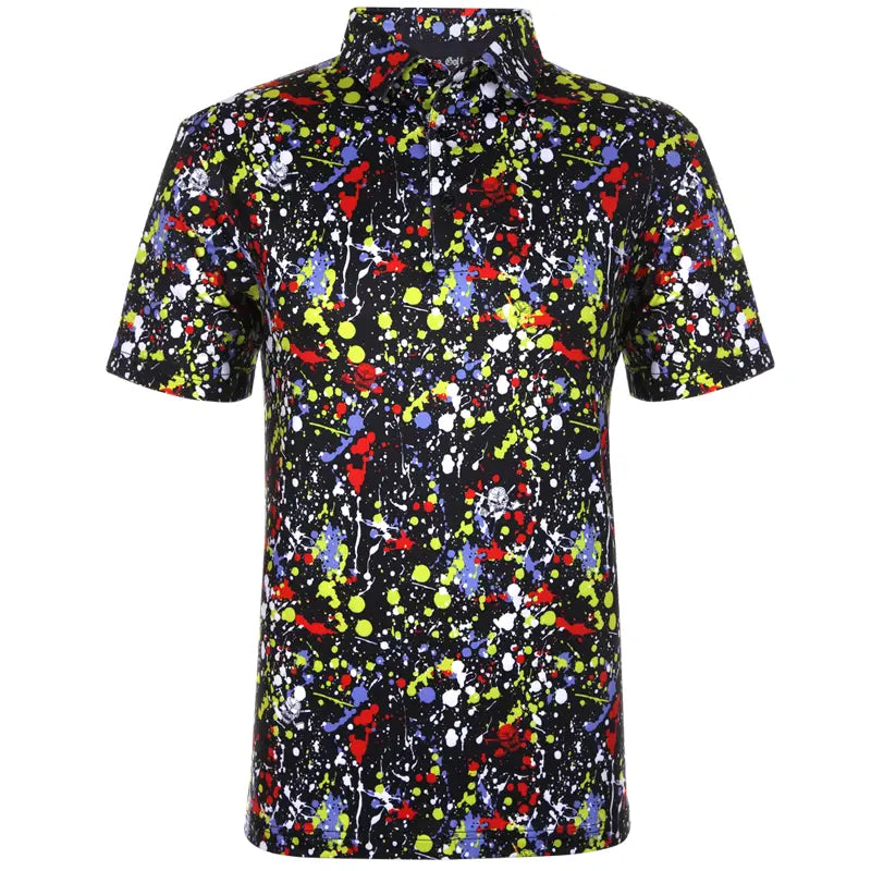 Colorful short-sleeve golf shirt with abstract pattern 