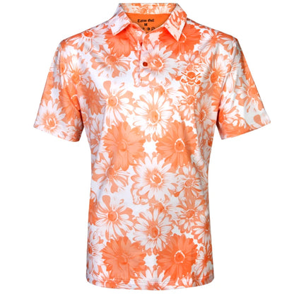 Aloha Cool-Stretch Men's Hawaiian Golf Shirt (Orange/White)