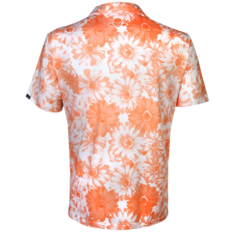 Aloha Cool-Stretch Men's Hawaiian Golf Shirt (Orange/White)