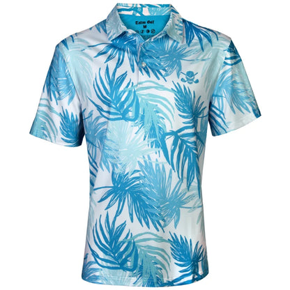 Aloha Cool-Stretch Men's Hawaiian Golf Shirt (Teal/Blue)