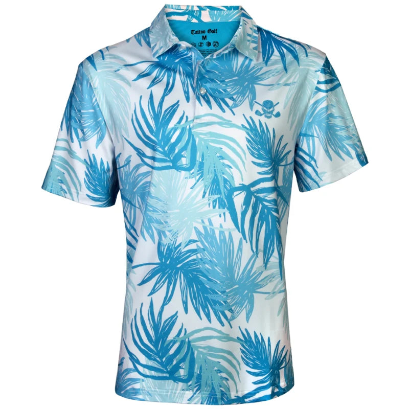Aloha Cool-Stretch Men's Hawaiian Golf Shirt (Teal/Blue)