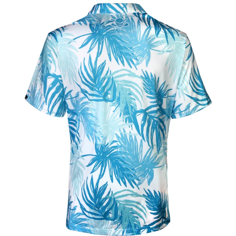 Aloha Cool-Stretch Men's Hawaiian Golf Shirt (Teal/Blue)