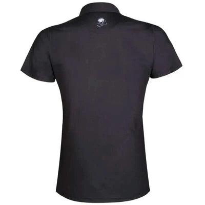 Tattoo Golf Bad Lies women's polo in black, shown from the back in a product view.