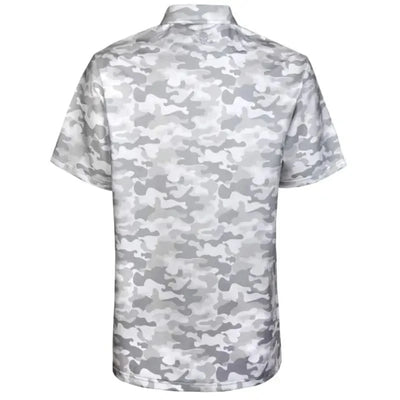 Back view of the Camo Cool-Stretch Golf Shirt in white camouflage pattern, designed for modern performance.