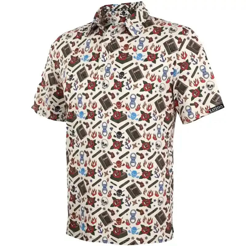 Short-sleeve polo shirt with a detailed cigar pattern