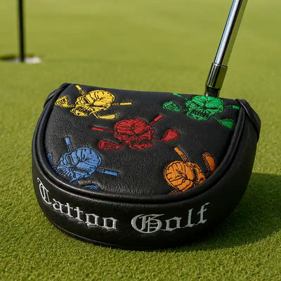 Colorful skull two-ball golf putter cover by Tattoo Golf 