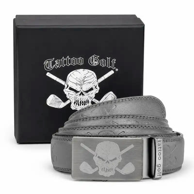 Cool gray ratchet golf belt for men by Tattoo Golf 