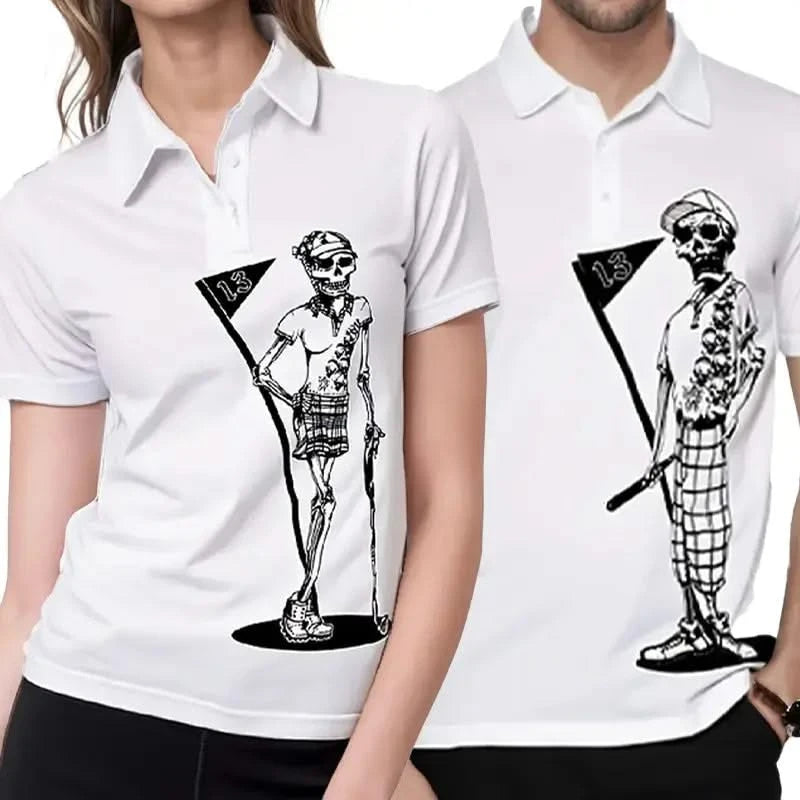 mr and mrs bones couples golf polos