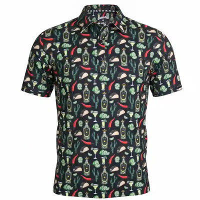 Tacos & Tequila Cool-Stretch Men's Golf Shirt - Black