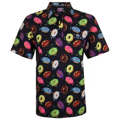 Colorful donut pattern shirt on golf polo