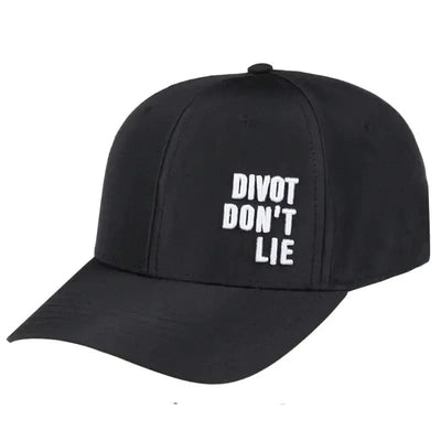 Tattoo Golf Divot Don't Lie golf hat shown in black.