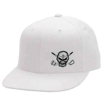 Tattoo Golf 110 Snap Back golf hat in white, with the model's flat-brim design.