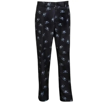 Tattoo Golf Dancing Skulls ProCool men's golf pants in black and charcoal, front view showing the repeated skull motifs.
