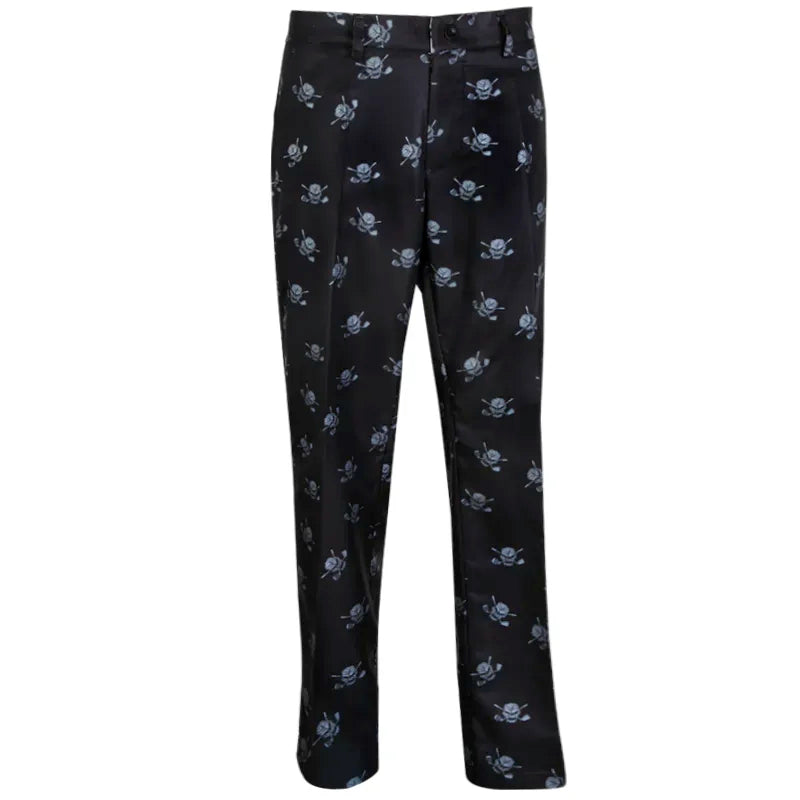 Black pants with skull and crossbones pattern 