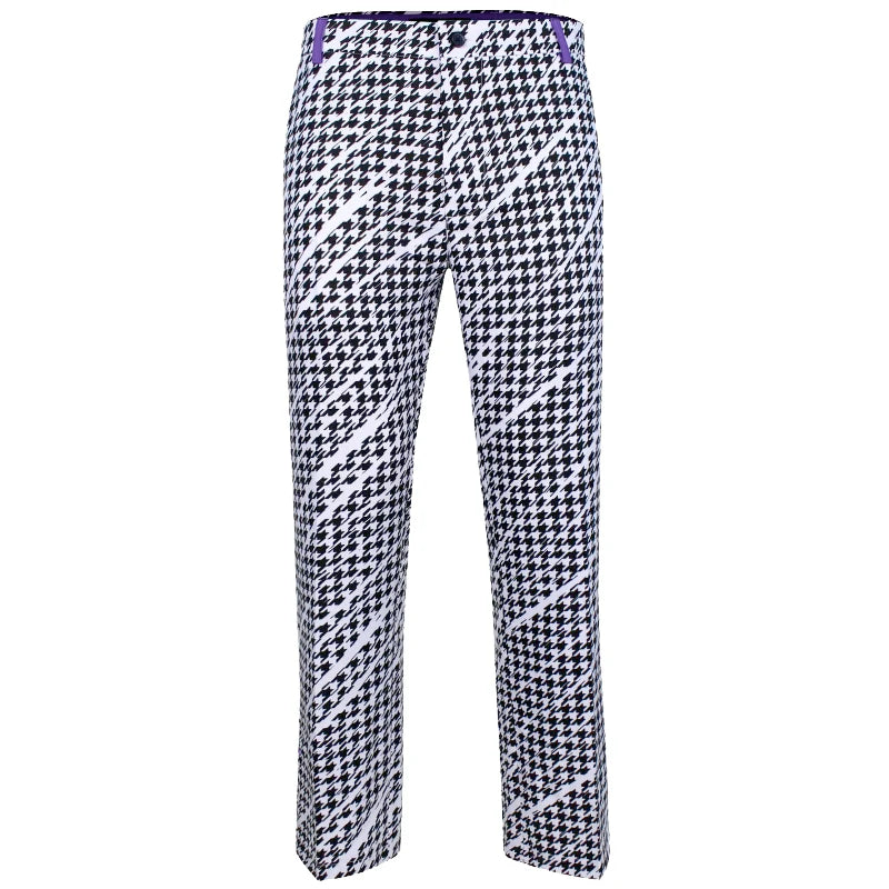 Purple & black Houndstooth patterned golf pants 