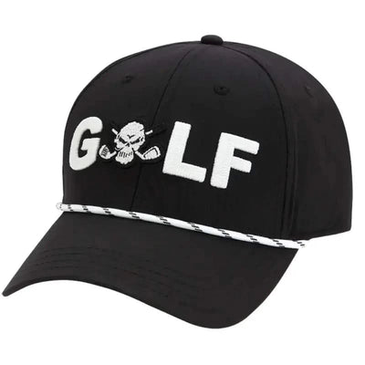 Tattoo Golf GOLF Tri-Tech performance golf hat in black, with rope detailing.