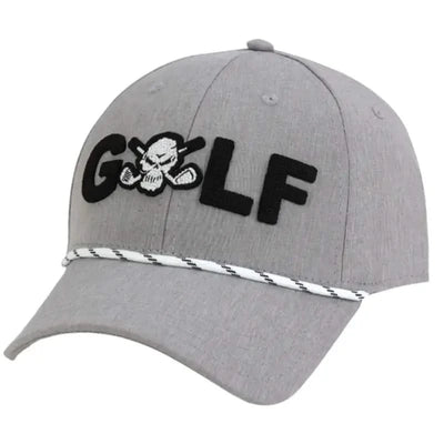 A grey golf hat with the 'GOLF' text and a skull and crossed clubs logo on the front.