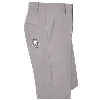 men's grey golf shorts with embroidered skull design