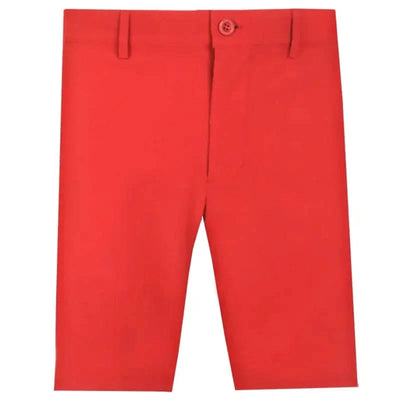 Tattoo Golf OB ProCool golf shorts in red, front view showing the waistband and belt loops.