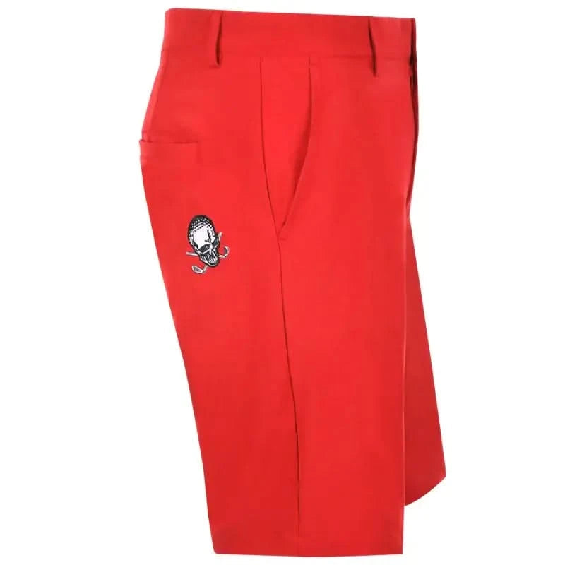 OB ProCool Golf Shorts in red with embroidered logo, perfect for stylish and comfortable golf performance.