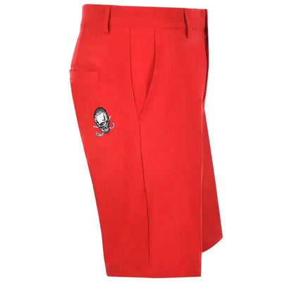 OB ProCool Golf Shorts in red with embroidered logo, perfect for stylish and comfortable golf performance.
