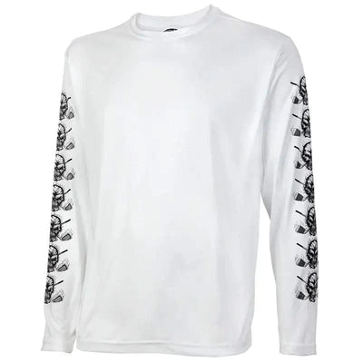 Tattoo Golf long-sleeve golf undershirt in white, shown from the front with black skull graphics down the sleeves.