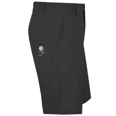 Tattoo Golf OB ProCool golf shorts in black, side view showing the skull logo.