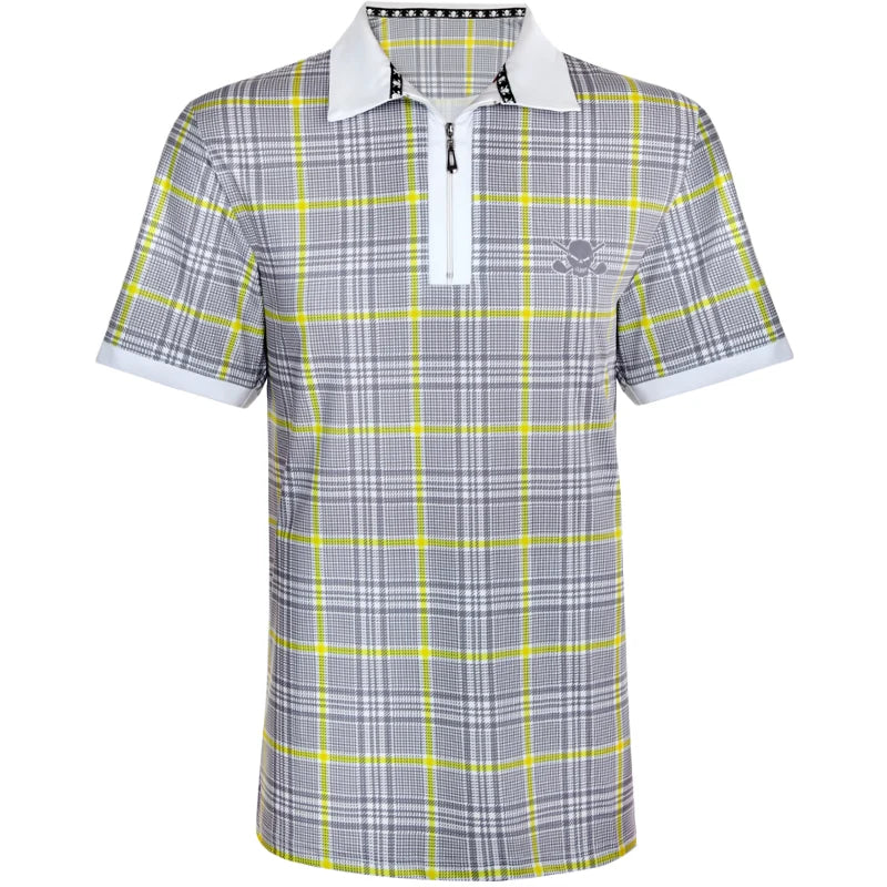 HT Plaid Cool-Stretch Men's Golf Shirt (Yellow/Grey) - Price Slashed!