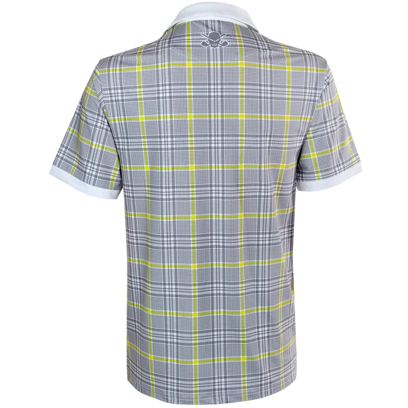 HT Plaid Cool-Stretch Men's Golf Shirt (Yellow/Grey) - Price Slashed!