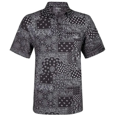 Hustler Cool-Stretch Men's Golf Shirt in Black featuring a bandana-inspired design.