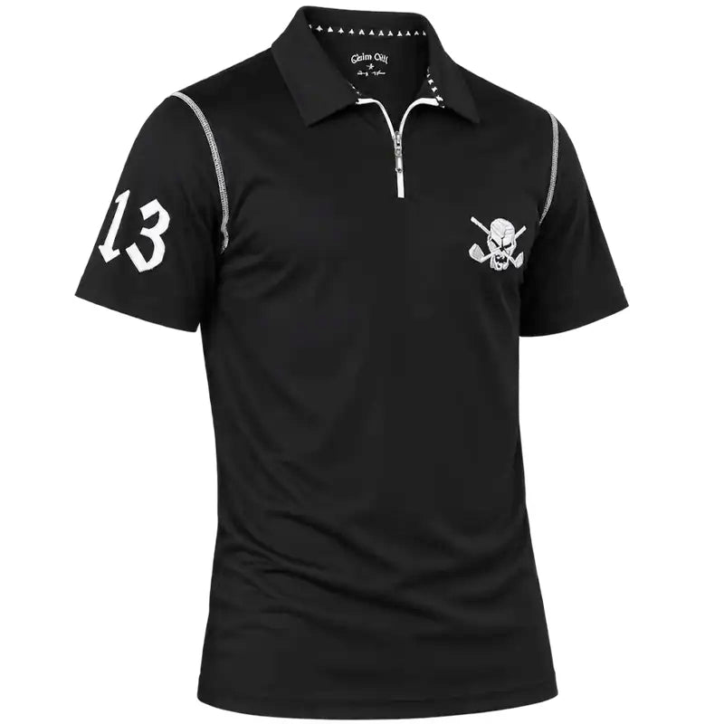 Lucky 13 Zipper Matching Couples Golf Polo's (Black)