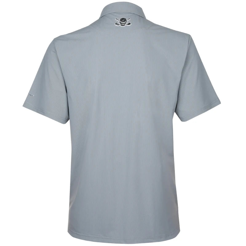grey golf shirt for men with 3D raised skull design