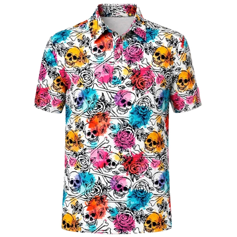 Skull & Roses Couples Matching Golf Shirts (Multicolor)