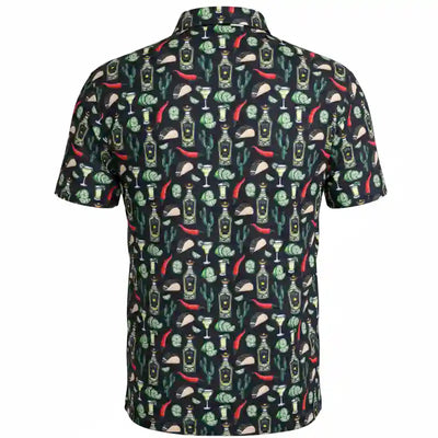 Tacos & Tequila Cool-Stretch Men's Golf Shirt - Black