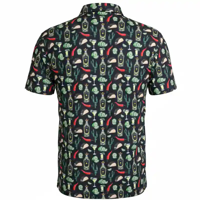 Tacos & Tequila Cool-Stretch Men's Golf Shirt - Black