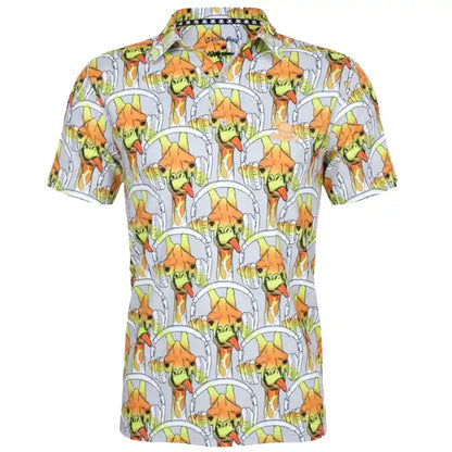 Short-sleeve golf shirt with a colorful pattern