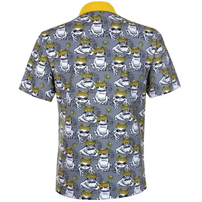 Short-sleeve shirt with frog pattern and yellow accents