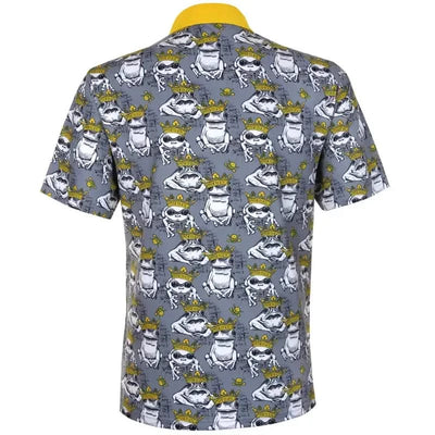 Short-sleeve shirt with frog pattern and yellow accents