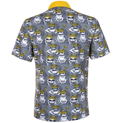Short-sleeve shirt with frog pattern and yellow accents