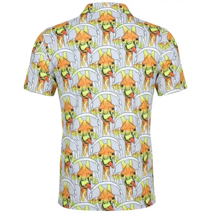 Short-sleeve golf shirt with a colorful pattern