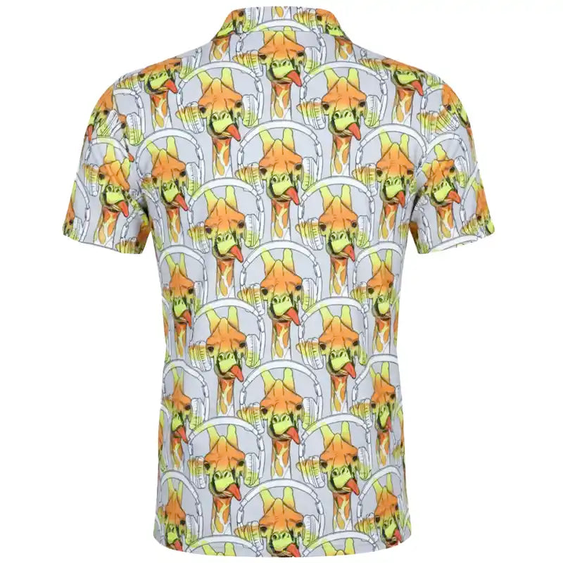 Short-sleeve golf shirt with a colorful pattern